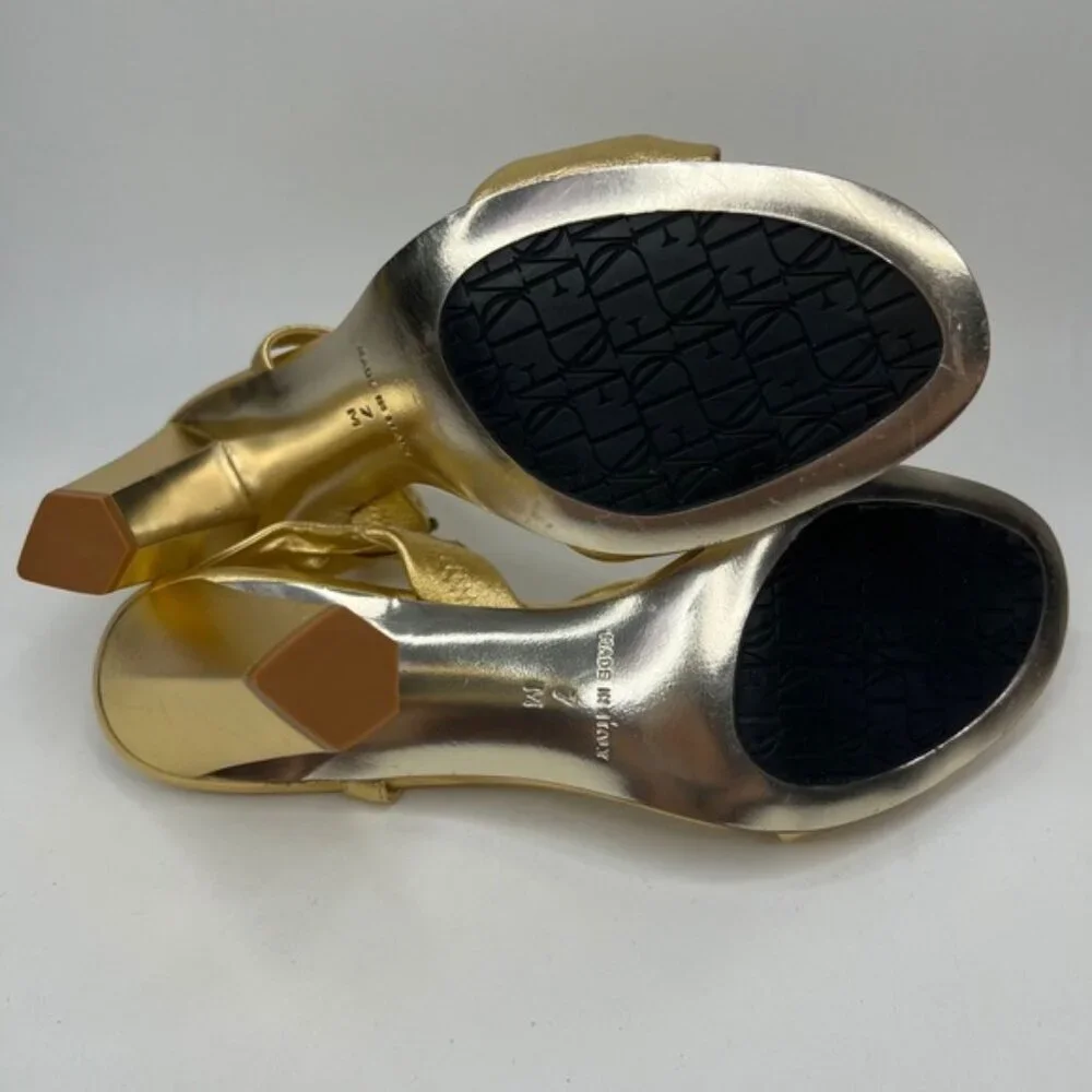 DIANE von FURSTENBERG Made in Italy 🇮🇹 Gold Designer Metallic Heels Size 7M‎